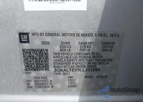 2020 GMC Terrain Awd Sle из США, поврежденный, VIN 3GKALTEV5LL251089